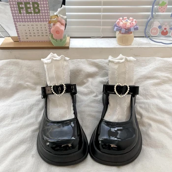  Lolita sapatos Brancos coração sapatos de plataforma elegante retro Mary Jane doce Japonês, JK uniforme de salto alto colégio de meninas sapatos femininos