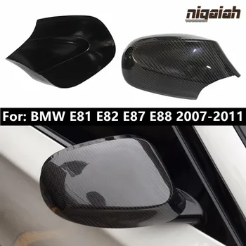  Par de Fibra de Carbono E87 Espelho de Cobre Para BMW Série 1 E87 E88 E81 E82 2007-2011 LCI Porta do Lado do Espelho Caps Adicionar No Estilo Pré-LCI