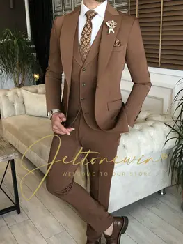  Homens Ternos Conjunto Sólido de Luxo Slim Fit Lazer, Moda Casamento para o Noivo usar Roupas Blazer Veste Calça 3pcs Terno Masculino Completo