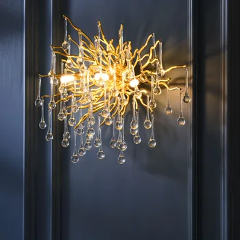  G9 Cristal de Luxo LED Luzes de Parede de Ouro Nórdico Quarto de Cabeceira Gotículas de Água Lâmpada de Parede da Sala Interior Parede de Casa-Arandelas