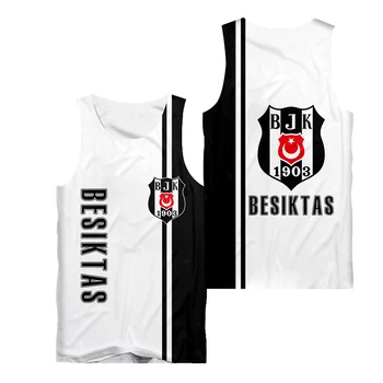  Turquia Besiktas Istambul Futebol parte Superior do Tanque de Impressão 3D Verão de Fitness sem Mangas Singleto de grandes dimensões Mulheres Colete de Harajuku Promo Tops