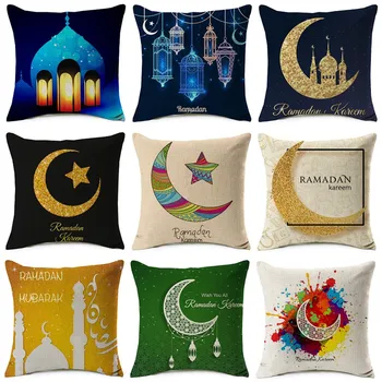  O Ramadã Decoração De Capa De Almofada De Ouro Lua Estrela Eid Mubarak Impresso Fronha De Cojines Decorativos Para Sofá De Almofadas Caso