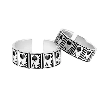  Amante Anéis de Moda de Prata Banhado a Pá de Um Poker Anéis Ajustáveis para Homens e Mulheres em dois Anéis de Jóias de Casamento Presentes