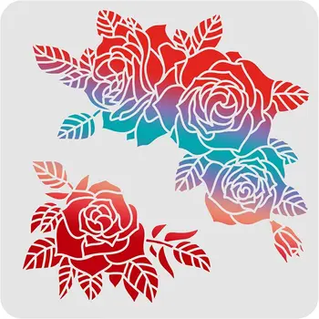  Rosas De Desenho, Pintura Estênceis Modelos (11.8x11.8inch) de Plástico Rosa Estênceis Decoração da Praça Flor de Stencils para Pintura