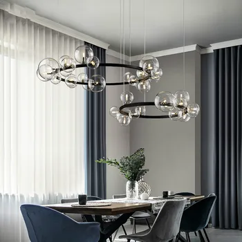  American luminária de luxo, sala de estar minimalistas quarto de luz de sala de jantar redondo de vidro bolha decorativos luminária de suspensão
