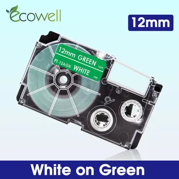  Ecowell 1Pcs XR-12AGN Compatível para Casio KL-60 KL-120 impressora de etiquetas de fita 12mm*8m XR-12AGN XR12AGN Branco no Verde do Rótulo de Banda