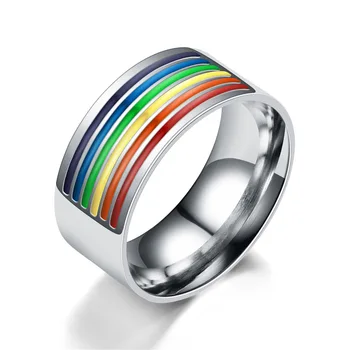  Novo Seis-cor, Meio Círculo do arco-íris Anel de Titânio de Aço Anéis Coloridos Para as Mulheres, Homens, Casal, Casamento Lebian Gay Jóias de Presente