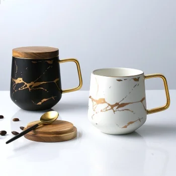  Nordic Mármore Pintado de Ouro Caneca de Cerâmica Office Xícara de Café com Pires em Casa Criativo Copo de Água pequeno-Almoço Copo de Leite