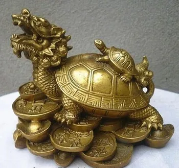  sorte do handwork Bronze Fengshui Dragão Tartaruga recrutar riqueza Estátua