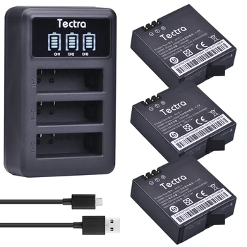  Tectra 3pcs AZ16-1 1400mAh bateria Recarregável Para xiaomi yi Bateria + LED USB 3-Slot Carregador Para Xiao mi yi 4 k 4 k+ Câmera, Ação 2