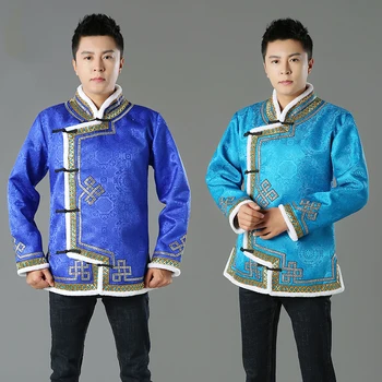  Mongólia casaco para homens azuis nacional roupas de manga longa traje tradicional para os homens de inverno tang terno Topo adultos