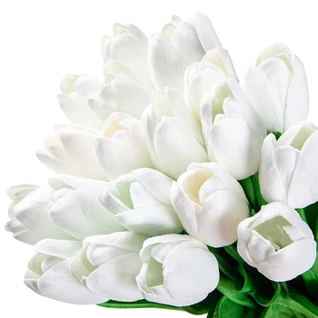  20 Pcs Tulipas Flores Artificiais Contato Real Tulipas Brancas para Festa em Casa de Decoração de Casamento(Branco)