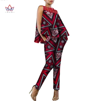  Nova Moda Africana Vestido feminino 2 Peças de Conjunto de Mulheres sem Mangas e Casual Tops-se Dashiki, Calça com estampa de Mulheres Africanas Roupas WY2339
