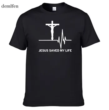  Novo Jesus Salvou a Minha Vida T-Shirt Homens de Deus Salvador Religião Oração da Fé Cristã T-shirts de Algodão de Manga Curta Tops Tees Homme