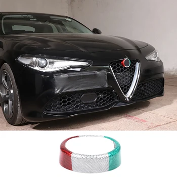  Real de Fibra de Carbono do Carro Dianteiro Emblema Emblema do Anel de Guarnição Decorativa de Ajuste para o Alfa Romeo Giulia 2017 2018 2019 2020 Acessórios do Carro