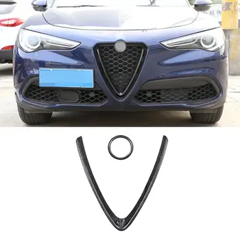  2pcs de Fibra de Carbono Estilo de Plástico ABS Adesivos Grade Dianteira Decoração Moldura Guarnição para a Alfa Romeo Stelvio 2017-2019 Acessórios do Carro