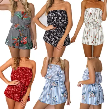  2019 Novas Mulheres Da Moda Macacão Sexy Off Ombro Floral Impressão De Curtas De Romper Do Verão, Shorts, Macacão Feminino Playsuit