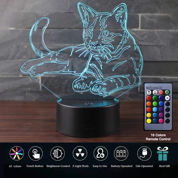  3D Gato Bonito Bebê Luz da Noite USB LED Lâmpada de Tabela RGB de Toque Colorida Para Decoração do Quarto de Crianças Crianças Atmosfera Presente de Aniversário