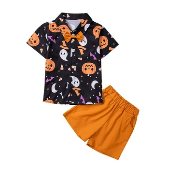  Halloween Menino Conjunto de Roupa de Criança Festa de Roupa de Criança Cavalheiro Camiseta + Shorts para 9 Meses-5 Anos