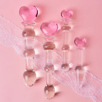  Atacado Anal Esferas cor-de-Rosa do Coração Plug anal Vibrador de Vidro Vaginal e Estimulação de Brinquedos Sexuais para as Mulheres
