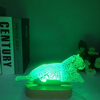  3D Lâmpada Ilusão Animal Tigre 3D Noite a Luz do Quarto Decoração de Casa de Acrílico Coloridas de Madeira Candeeiro de Mesa Romântica de Madeira Presentes