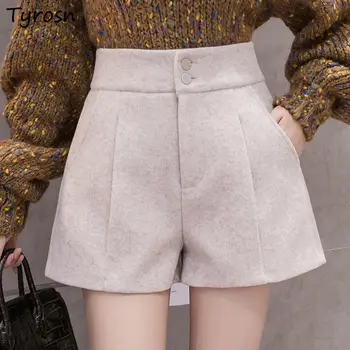  S-5XL Shorts Mulheres Retro Todos-jogo High Street Quente Curto coreano Moda Botão de Voar Calças de Lã Feminino Roupas de Streetwear