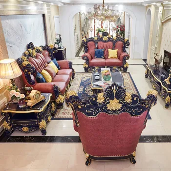 Estilo europeu de Couro Extra-grande Sofá de Luxo em Madeira maciça Camada Superior Em Villa Hotel Moderno hall de Entrada Sala de estar Mobiliário