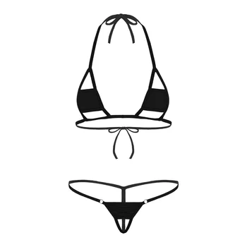  Mulheres de Lingerie Sexy Conjunto de Nadar Roupa Halter Pescoço Auto tie-Mini Micro Bikini Sutiã Top com G-corda de Cuecas Femininas Exóticas Cueca