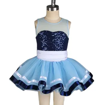  21023 Chegada da Nova Ballet Tutu Crianças de Malha e Paetês Leotards com as Costas Abertas Azul Tule Saia Tutu para as Meninas Vestidos de Bailarina