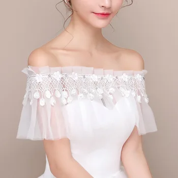  2019 Nova coleção Primavera / Verão de Noiva Xale de Renda Flor de Noiva Xaile de Casamento Vestido Acessórios Fora do Ombro Frisado Cristal