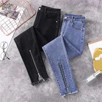  Novo Cintura Alta Jeans Mulheres Lápis, Calças Stretch Reta Calças Femininas De Streetwear De Jeans, Calças Coreano Moda Jeans Slim Q5505