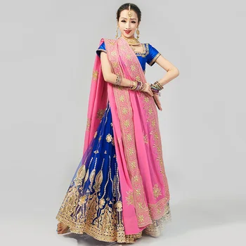  2020 Nova Índia Roupas Sarees Para A Mulher Lehenga Choli Dança Do Ventre Paquistão Azul Embroideried Lindo Vestido De Dama