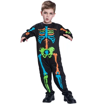  2021 Crianças Zumbi Preto Esqueleto de Impressão Vampiro Cosplay Uniformes Trajes de Halloween Para Meninos Meninas rapazes raparigas