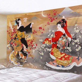  Japonês Parede Tapeçaria Hippie Gueixa Arte, Estética, Decoração De Quarto De Anime Tapeçaria Pendurada Na Parede Do Guindaste Baleia Impressa De Decoração Do Quarto