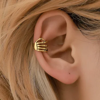  1Pcs Esqueleto da Mão 2020 Moda Ouvido Algemas de Ouro Ear Cuff Clipe de Brincos Para Mulheres Escaladores Sem Piercing Falso Cartilagem Brinco