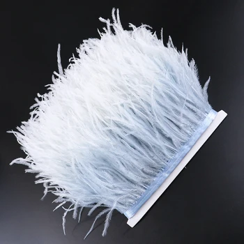  10-15cm de Penas de Avestruz Guarnição Gradiente de Fita Branca Azul para Vestir a Roupa de Decoração, Costura, Artesanato 5/10meter Atacado