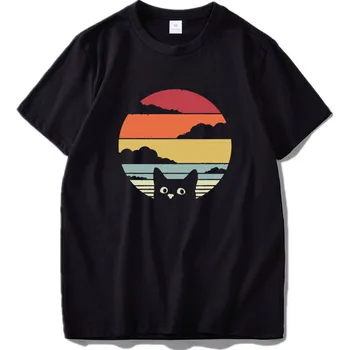  Gato Camisa Retrô Estilo T-Shirt De Vista De Algodão Para Impressão Digital De Alta Qualidade, Macio Suor Tamanho Da Tshirt
