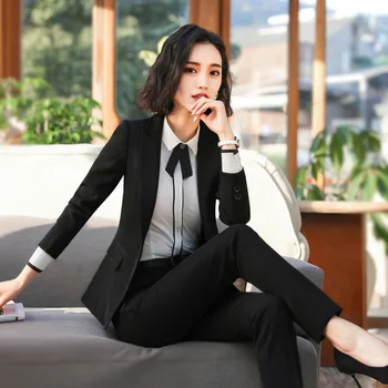  S-4XL mulheres plus size profissional de mulheres de negócios de uma recepção formal de usar o casaco preto slim calças de 2 peças do conjunto de 2022 Novo