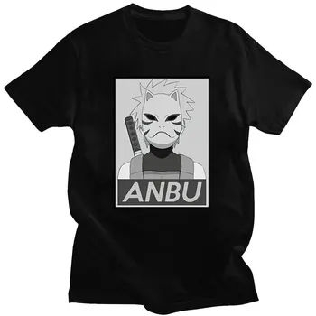  Anime T-Shirt de Verão de Manga Curta 100% Algodão Homens Harajuku Cartoon ANBU Kakashi Tops2021 O Novo Casual T-shirt Solta