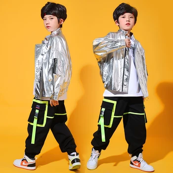  Prata Jaqueta De Meninas Jazz Conjuntos De Crianças De Lantejoulas Fantasias De Criança Streetwear Coreia Calças De Dança De Rua De Mini Saia Roupas De Hip-Hop Meninos