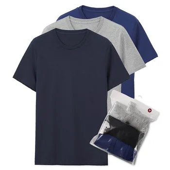  Homens T-Shirt de Algodão de Manga Curta 3-pack Tshirt Sólido Tee Verão Beathable Masculino Tops Roupas Camiseta Masculina