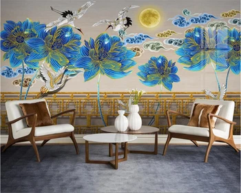  beibehang Personalizado novo desenho de linha Chinesa lotus guindaste luz de luxo paisagem, flores, aves de fundo de papel de parede papel de parede
