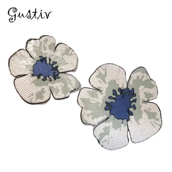  Contas pequenas flores azuis emblema bordado de paetês bordados Roupas patch tecido adesivo