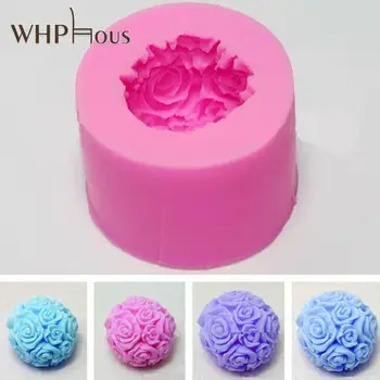  3D Rose casa de Banho Flores Bola de Silicone Sabão Molde de Vela Moldes cor-de-Rosa de Moldes Para Doces Artesanais Artesanato Ferramenta para Tomada de
