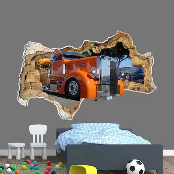  Caminhão de autocolantes de Parede para o Berçário Meninos - de Carro 3D de Parede Decoração Caminhão - Buraco na Parede do Decalque Carro - Vinil Autocolante Crianças Removível 3D Cartaz