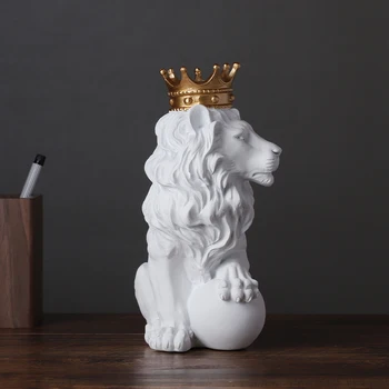  Leão com Coroa Estatueta Nórdicos, Decoração a Decoração Home de Polyresin Escultura de Arte Abstrata Estátua Real Lion Ornament Acessórios