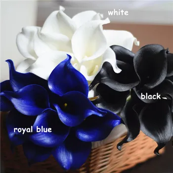  branco preto Toque Real Picasso Azul Lírios de Calla Buquê 30pcs/monte Azul Coração de Lírio de Calla Para Bouquets de Noiva