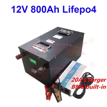  12V 800Ah lifepo4 bateria Solar com bateria de lítio BMS para 12v RV motor home sistema solar Máquina de Vapor +20A carregador