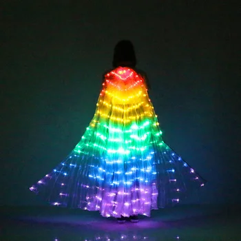  1Pc Fase Desempenho Adereços LED Asa Mulheres de Dança Acessórios de Dança de LED Asas de Adultos de Dança de LED Asas Cor de arco-íris Sem Paus