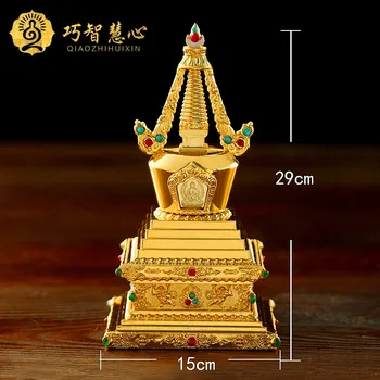 Cobre Artesanato Stupa Budista Tibetano stupa de suprimentos Bodhi pagode 6inch ouro fino acabamento Buda torre pode instalar reservatório